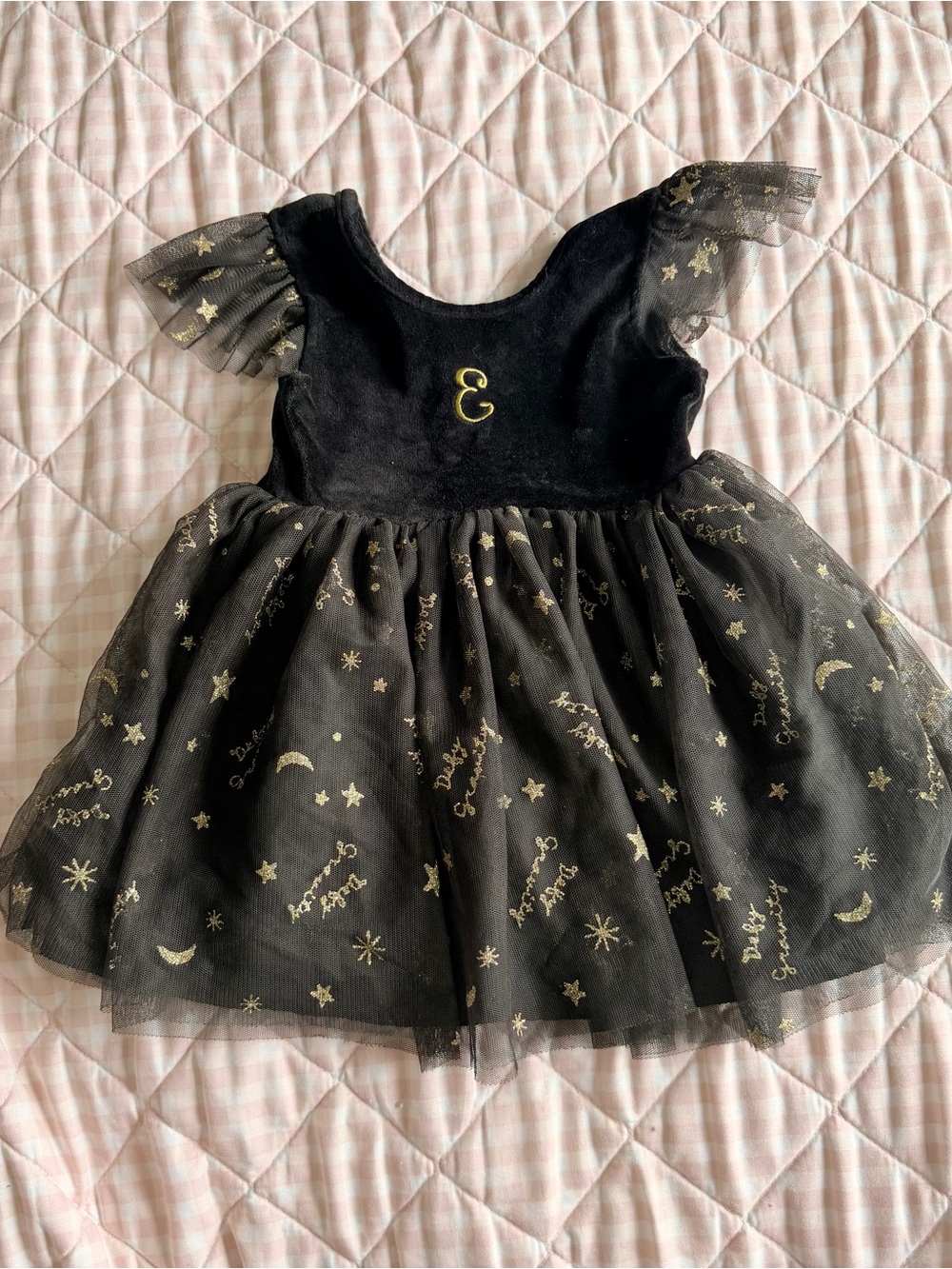 Wicked Modern Moments Black Gold Celestial Star Moon Tulle Girls Dress